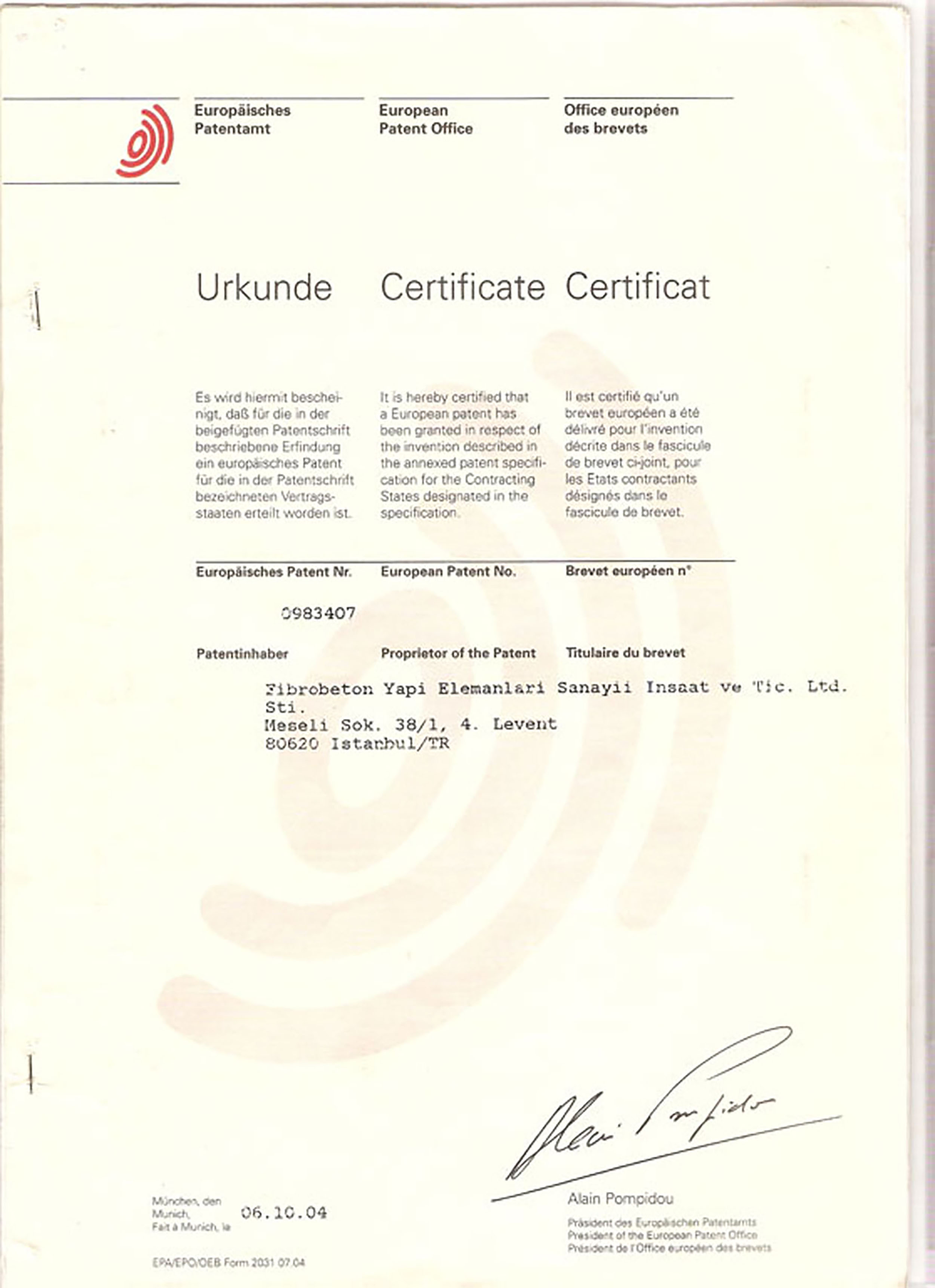 fibrobeton sertificate